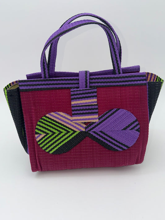 Winery Medium  handwoven tote bag by SCRUBIES in Wine,Purple,Beige,Black with Solid design and Bow accent pattern