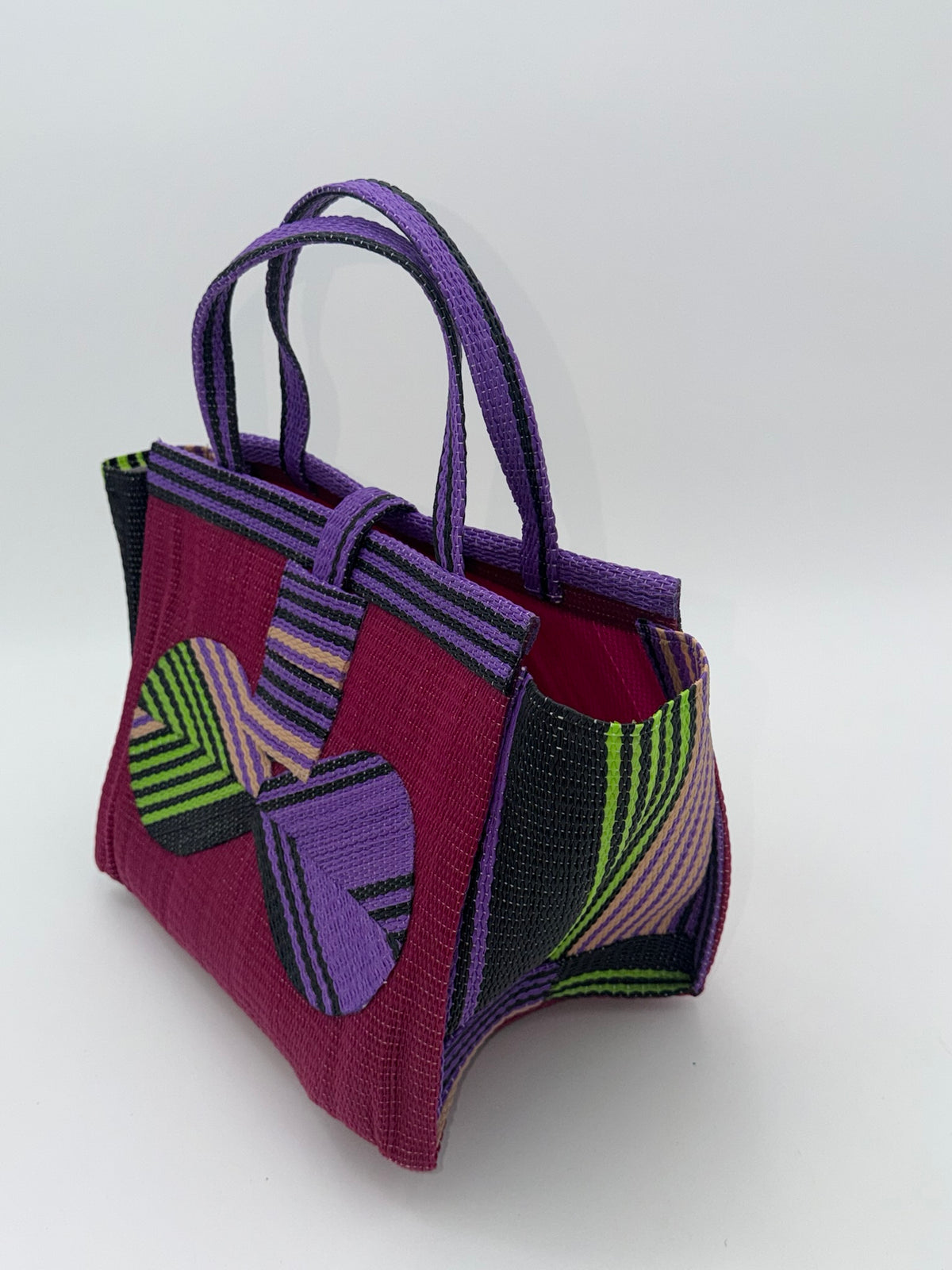 Winery Medium  handwoven tote bag by SCRUBIES in Wine,Purple,Beige,Black with Solid design and Bow accent pattern