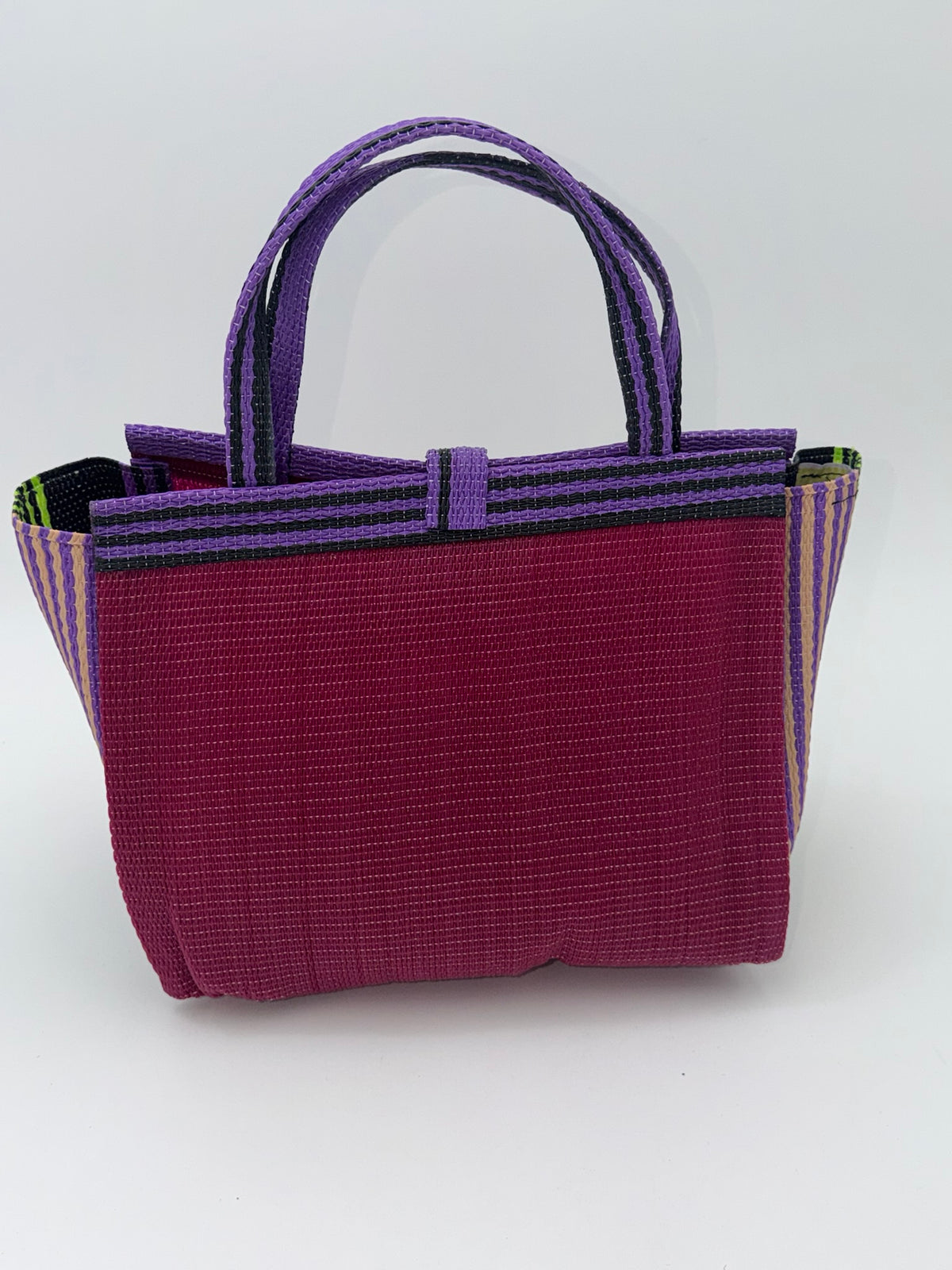 Winery Medium  handwoven tote bag by SCRUBIES in Wine,Purple,Beige,Black with Solid design and Bow accent pattern