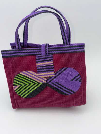 Winery Medium  handwoven tote bag by SCRUBIES in Wine,Purple,Beige,Black with Solid design and Bow accent pattern