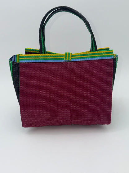 Winery Medium  handwoven tote bag by SCRUBIES in Wine,Blue,Yellow,Green with Solid design and Leaf accent pattern