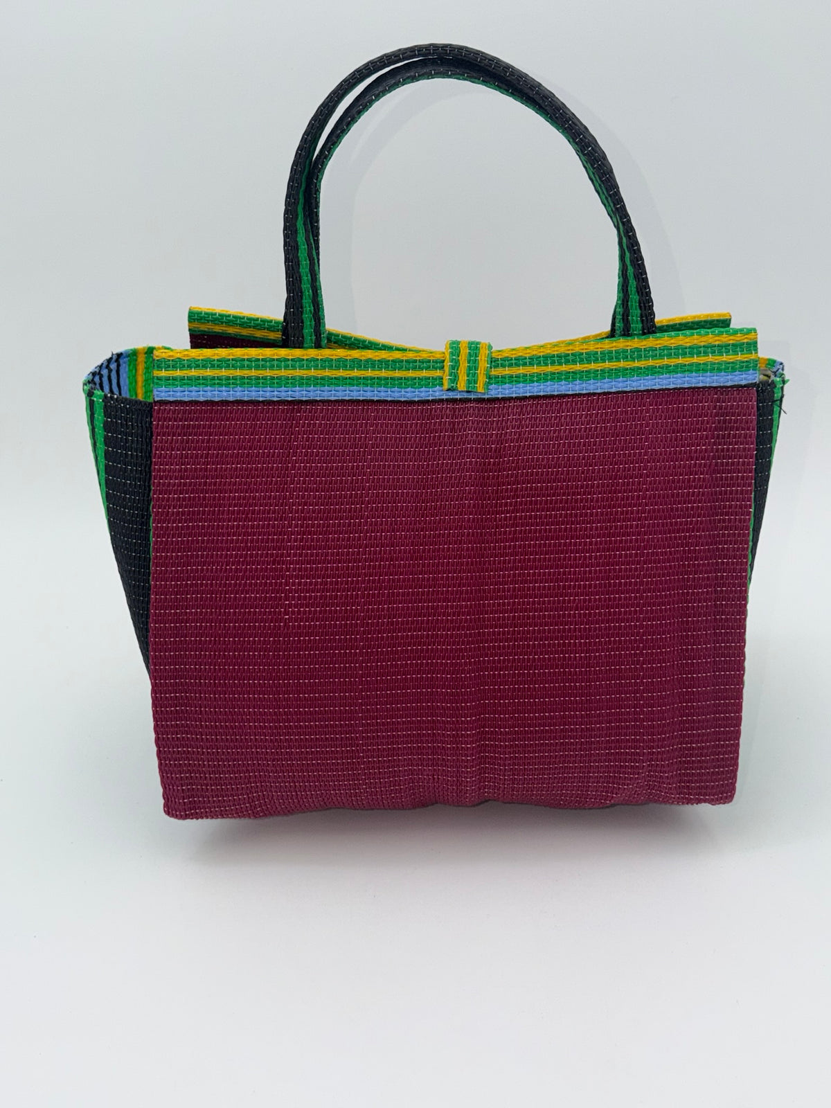 Winery Medium  handwoven tote bag by SCRUBIES in Wine,Blue,Yellow,Green with Solid design and Leaf accent pattern