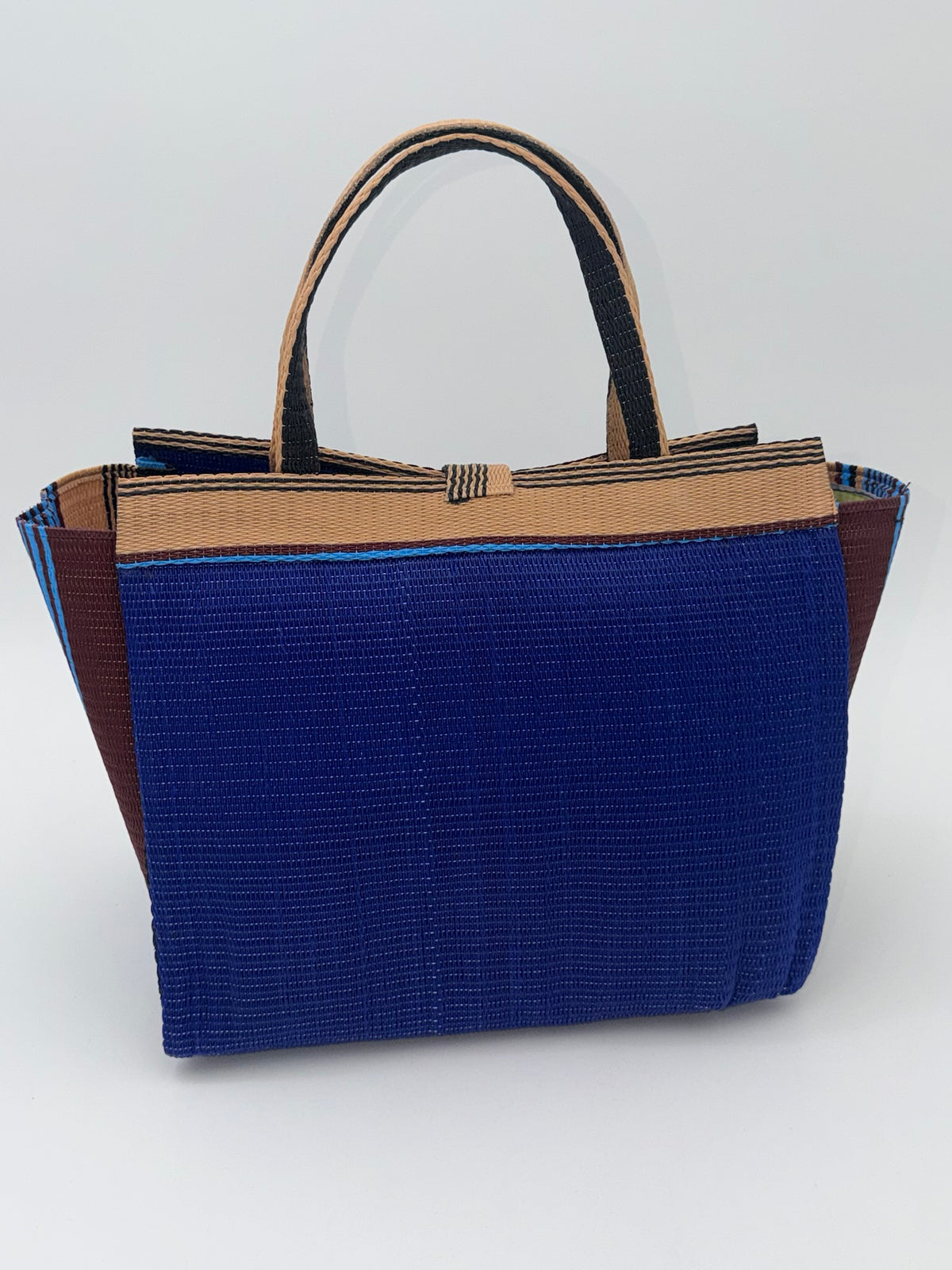 Berry Medium  handwoven tote bag by SCRUBIES in Blue,Beige,Black with Solid design and Bow accent pattern