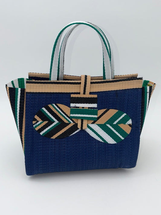 Berry Medium  handwoven tote bag by SCRUBIES in Blue,Beige,Green,White,Black, with Solid design and Bow accent pattern