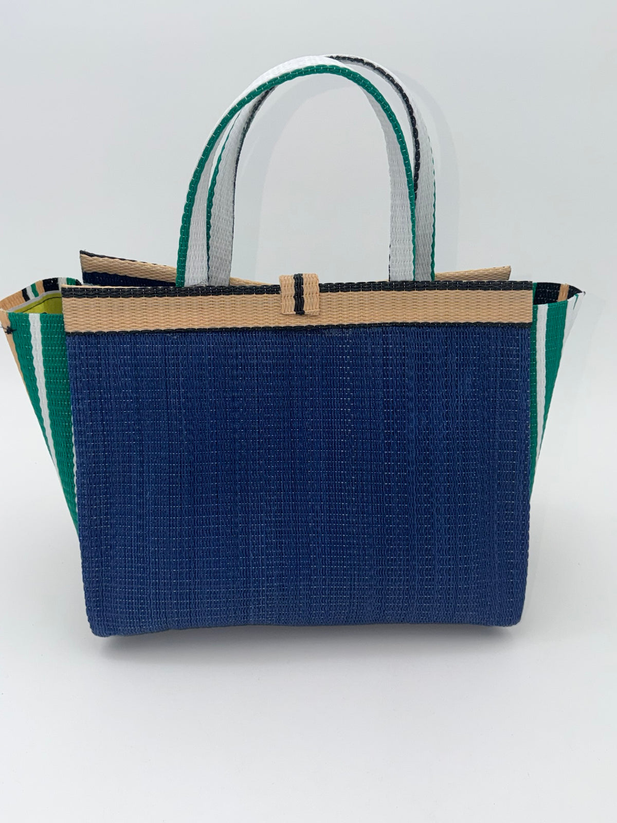 Berry Medium  handwoven tote bag by SCRUBIES in Blue,Beige,Green,White,Black, with Solid design and Bow accent pattern