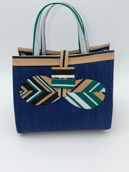 Berry Medium  handwoven tote bag by SCRUBIES in Blue,Beige,Green,White,Black, with Solid design and Bow accent pattern
