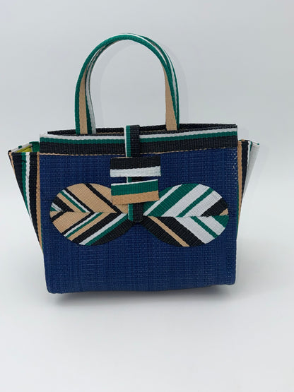 Berry Medium  handwoven tote bag by SCRUBIES in Blue,Beige,Green,White,Black, with Solid design and Bow accent pattern