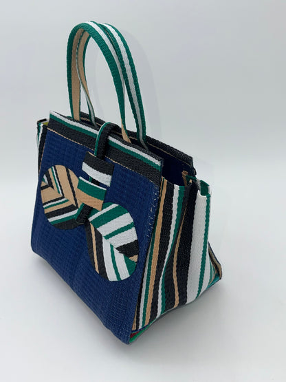 Berry Medium  handwoven tote bag by SCRUBIES in Blue,Beige,Green,White,Black, with Solid design and Bow accent pattern