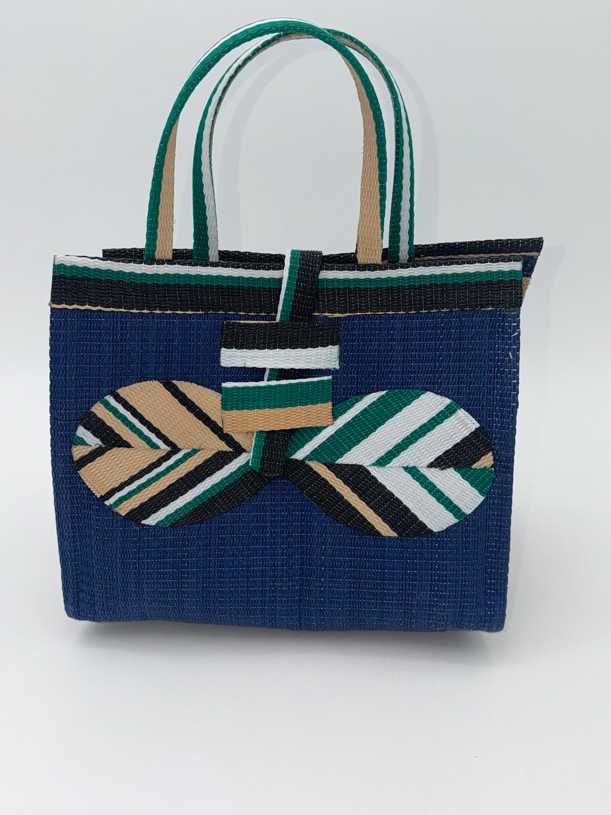 Berry Medium  handwoven tote bag by SCRUBIES in Blue,Beige,Green,White,Black, with Solid design and Bow accent pattern