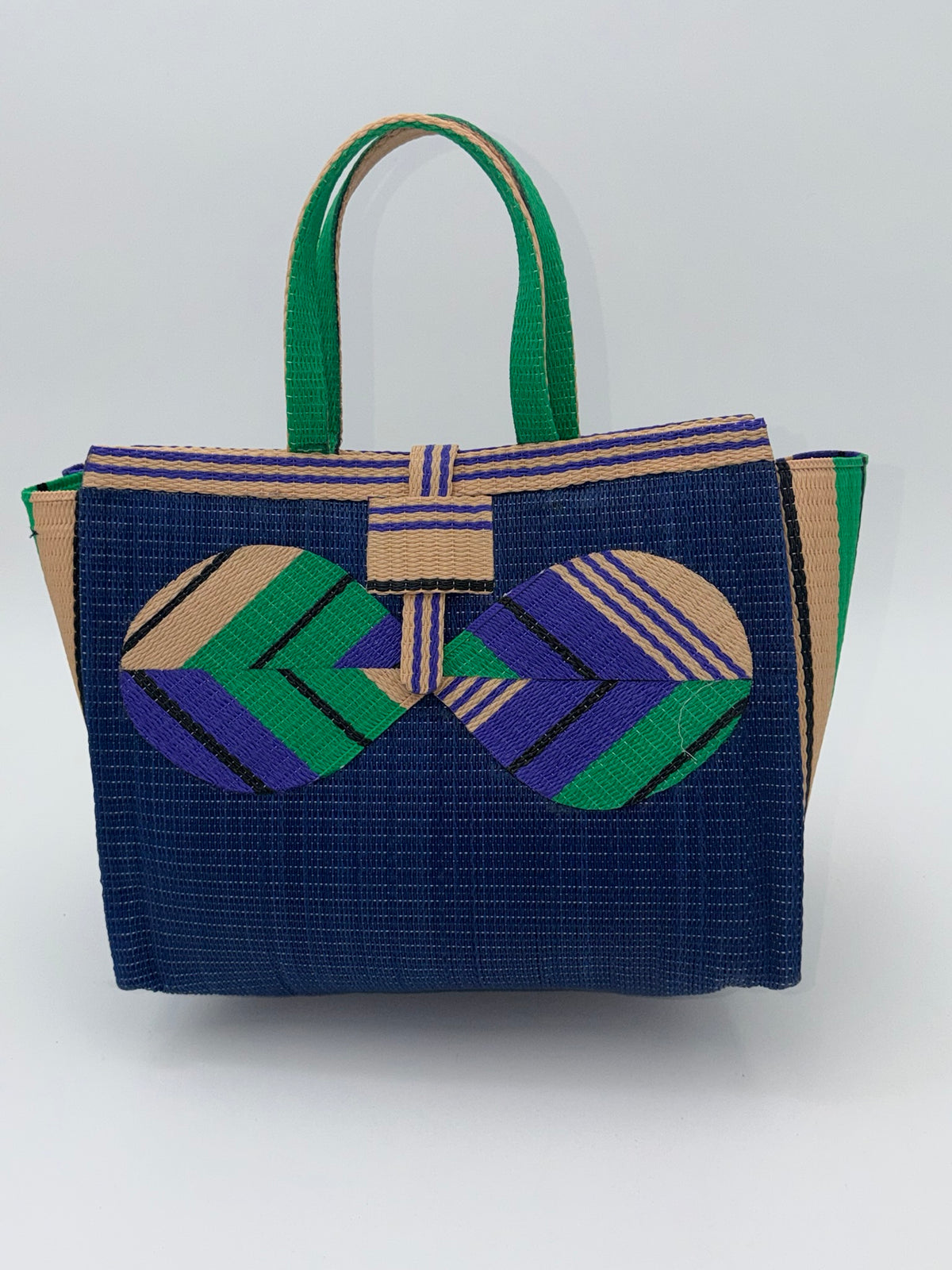 Berry Medium  handwoven tote bag by SCRUBIES in Blue,Beige,Green,Purple with Solid design and Bow accent pattern