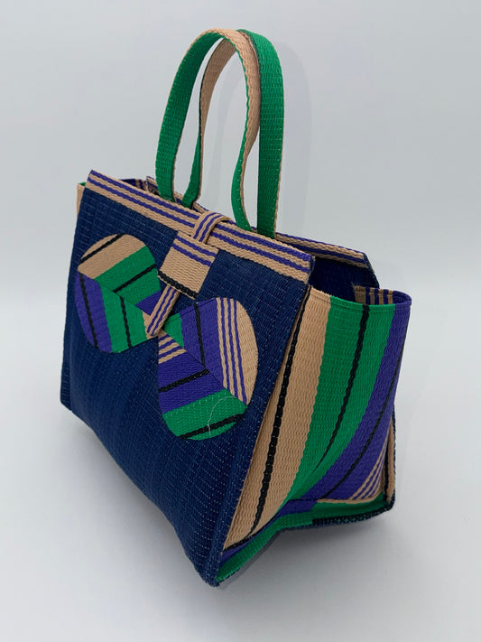 Berry Medium  handwoven tote bag by SCRUBIES in Blue,Beige,Green,Purple with Solid design and Bow accent pattern