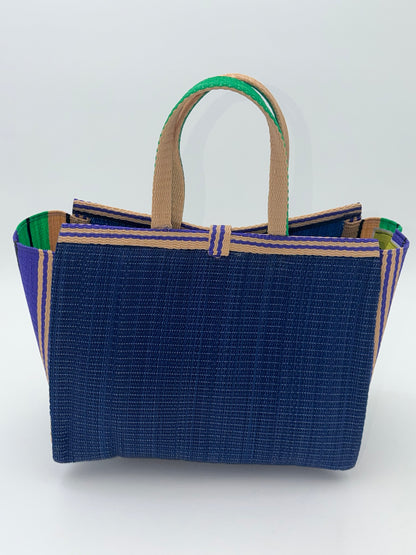 Berry Medium  handwoven tote bag by SCRUBIES in Blue,Beige,Green,Purple with Solid design and Bow accent pattern