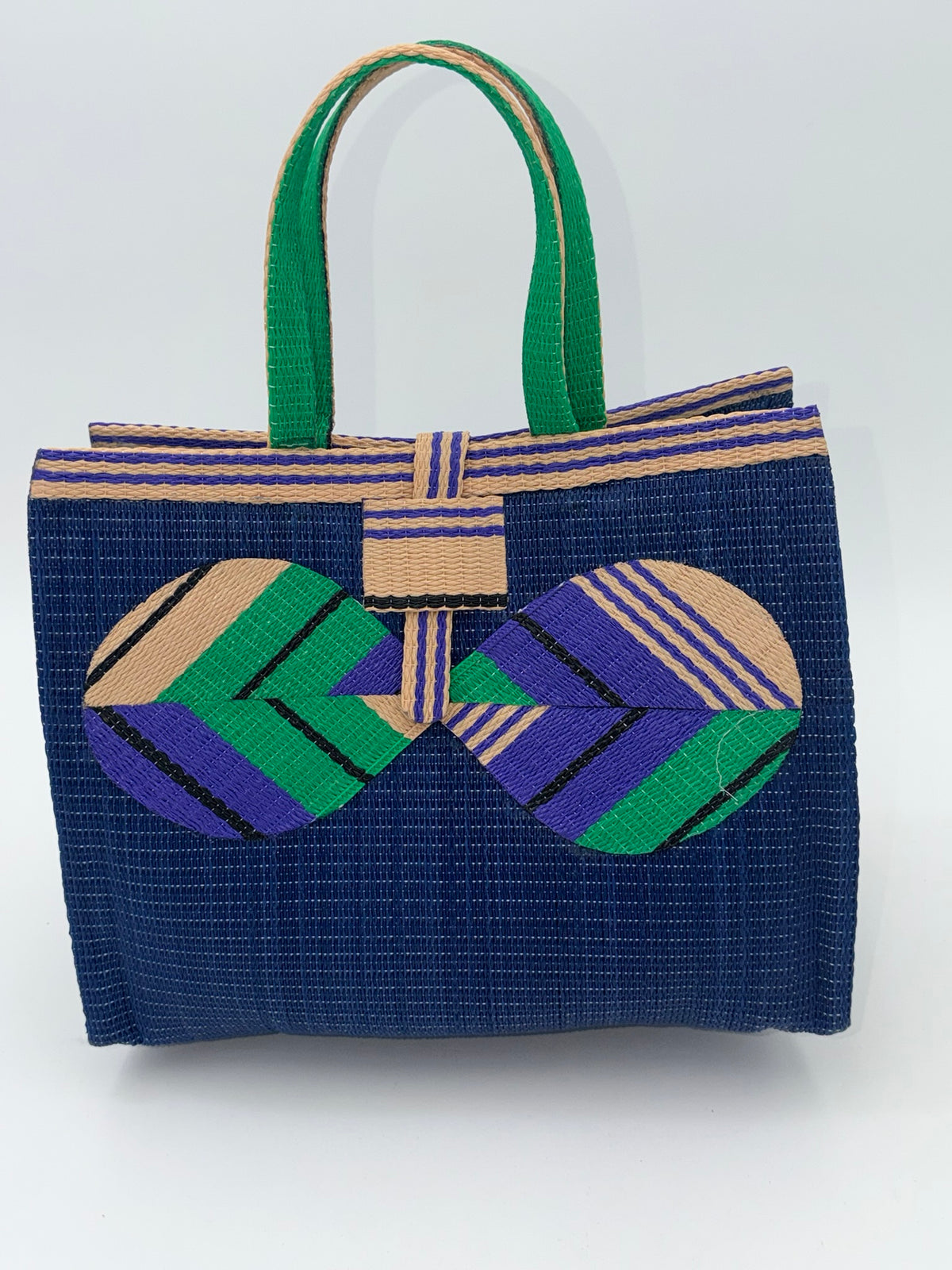 Berry Medium  handwoven tote bag by SCRUBIES in Blue,Beige,Green,Purple with Solid design and Bow accent pattern
