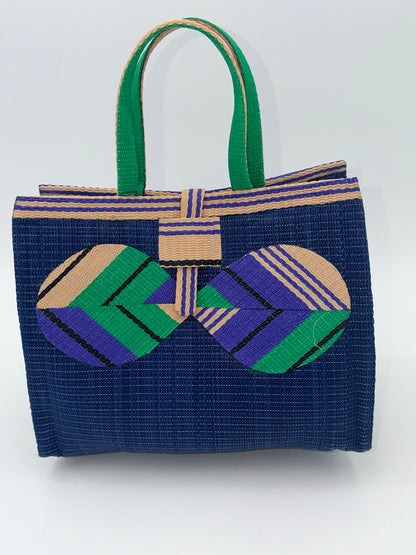Berry Medium  handwoven tote bag by SCRUBIES in Blue,Beige,Green,Purple with Solid design and Bow accent pattern