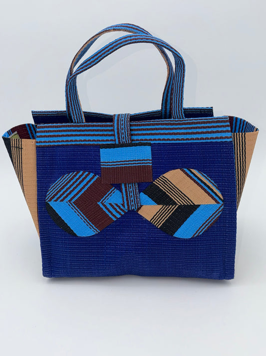 Berry Medium  handwoven tote bag by SCRUBIES in Blue,Beige,Wine,Black with Solid design and Bow accent pattern