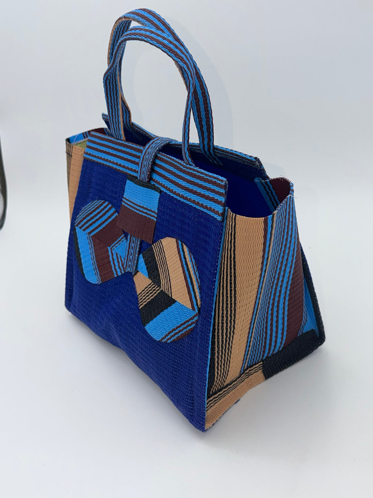 Berry Medium  handwoven tote bag by SCRUBIES in Blue,Beige,Wine,Black with Solid design and Bow accent pattern