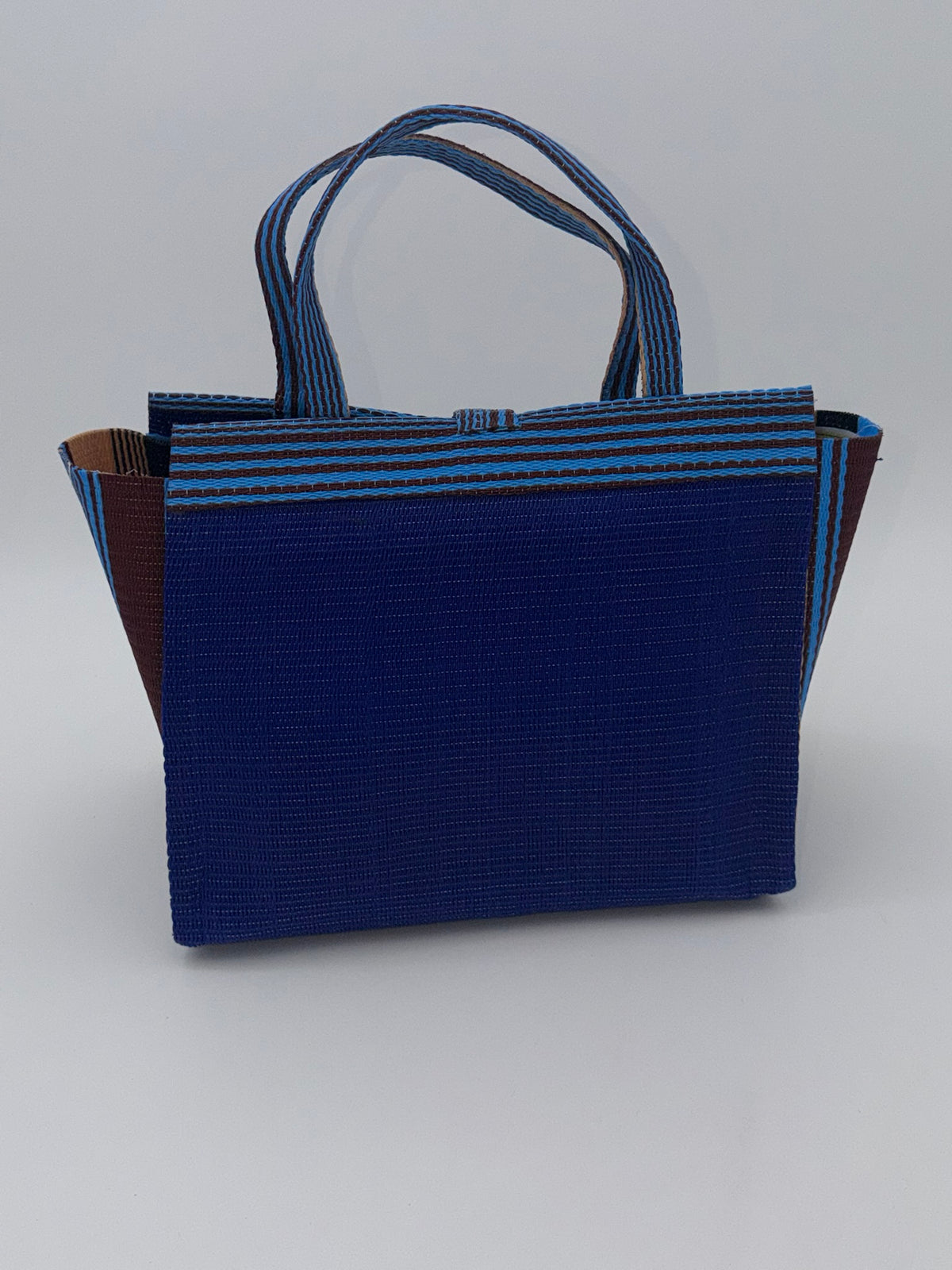 Berry Medium  handwoven tote bag by SCRUBIES in Blue,Beige,Wine,Black with Solid design and Bow accent pattern