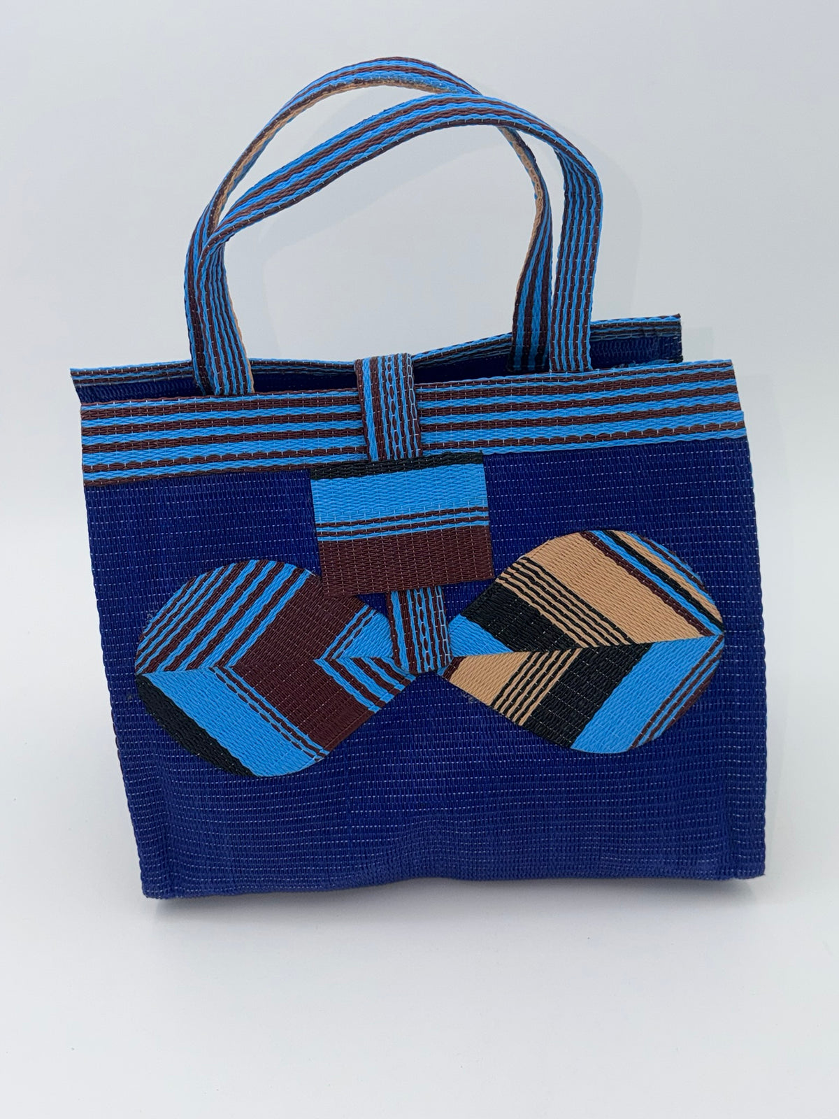 Berry Medium  handwoven tote bag by SCRUBIES in Blue,Beige,Wine,Black with Solid design and Bow accent pattern