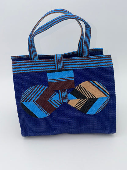 Berry Medium  handwoven tote bag by SCRUBIES in Blue,Beige,Wine,Black with Solid design and Bow accent pattern