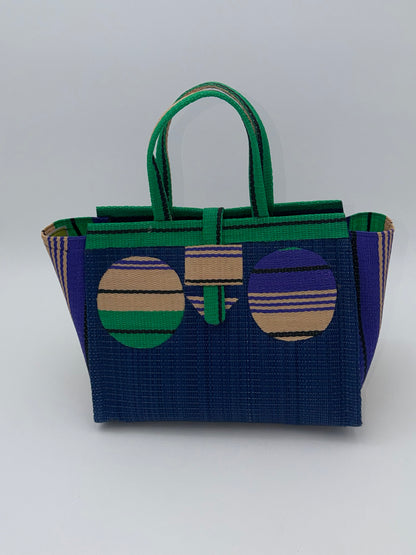 Berry Medium  handwoven tote bag by SCRUBIES in Blue,Beige,Purple,Green, with Solid design and Circle accent pattern