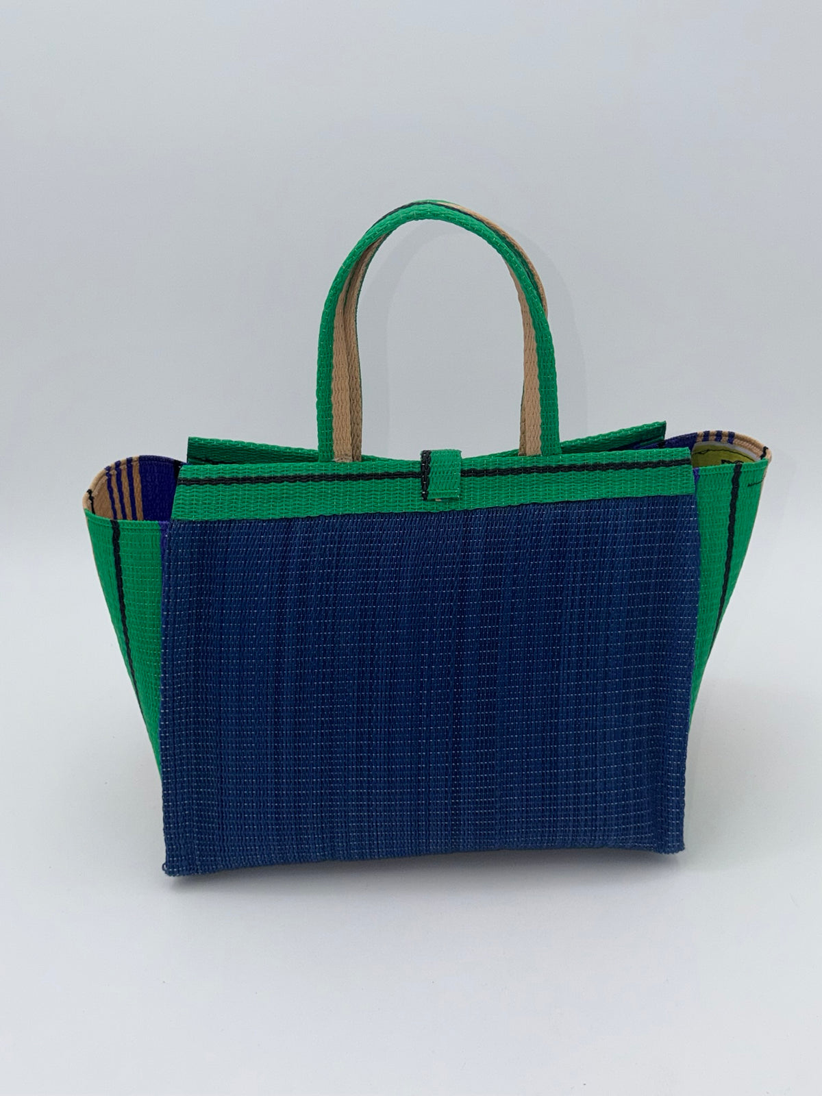 Berry Medium  handwoven tote bag by SCRUBIES in Blue,Beige,Purple,Green, with Solid design and Circle accent pattern