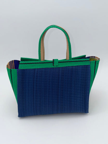 Berry Medium  handwoven tote bag by SCRUBIES in Blue,Beige,Purple,Green, with Solid design and Circle accent pattern