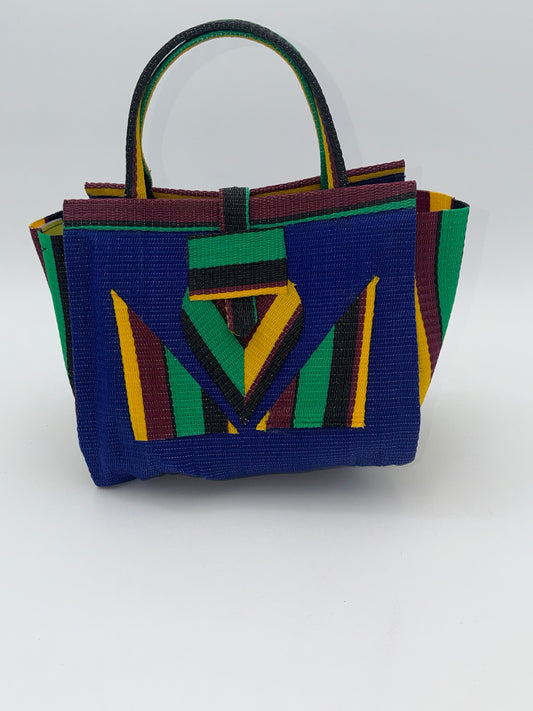 Berry Medium  handwoven tote bag by SCRUBIES in Blue,Yellow,Wine,Green,Black with Solid design and Abstract accent pattern