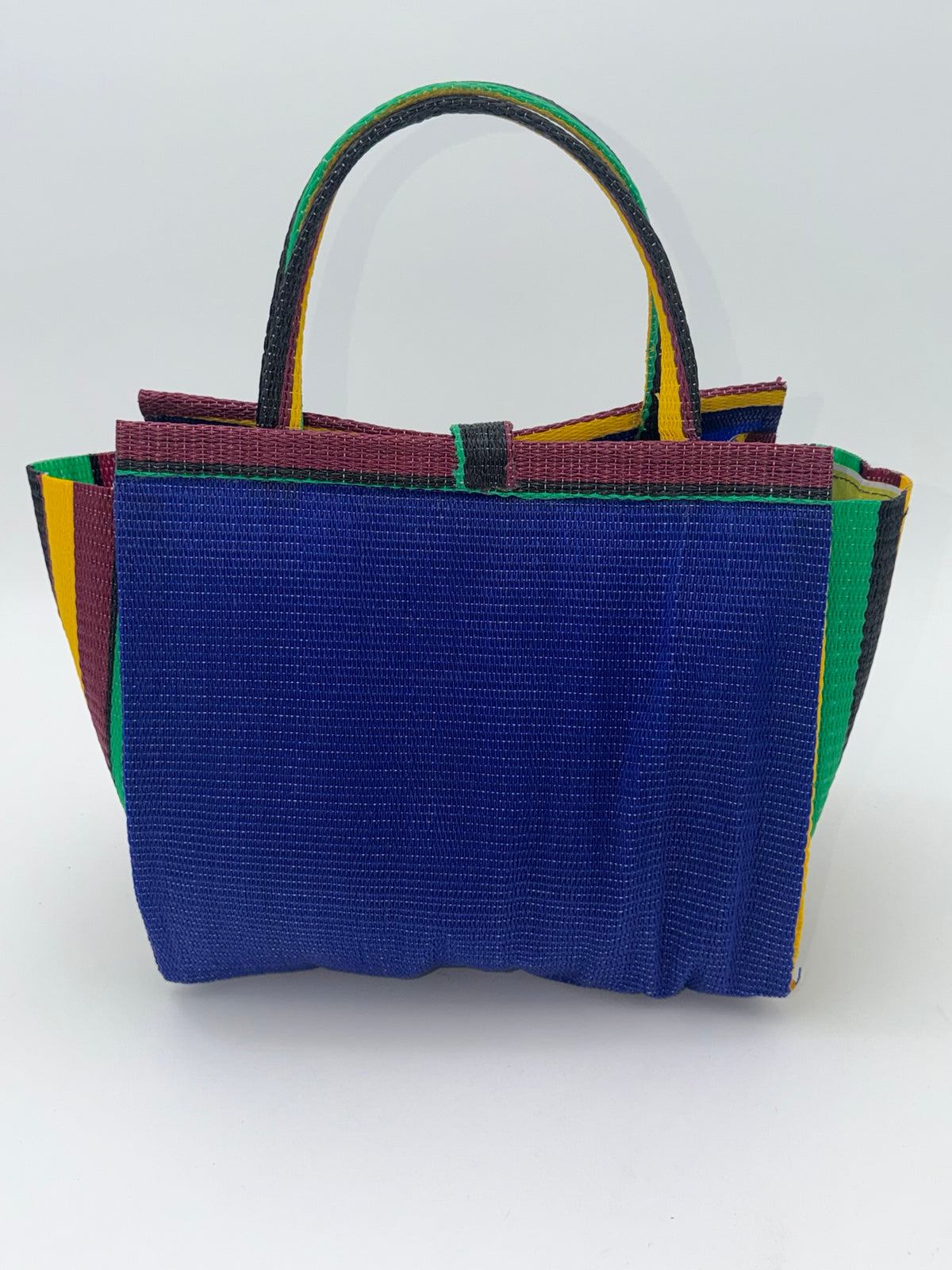 Berry Medium  handwoven tote bag by SCRUBIES in Blue,Yellow,Wine,Green,Black with Solid design and Abstract accent pattern