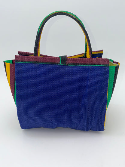Berry Medium  handwoven tote bag by SCRUBIES in Blue,Yellow,Wine,Green,Black with Solid design and Abstract accent pattern