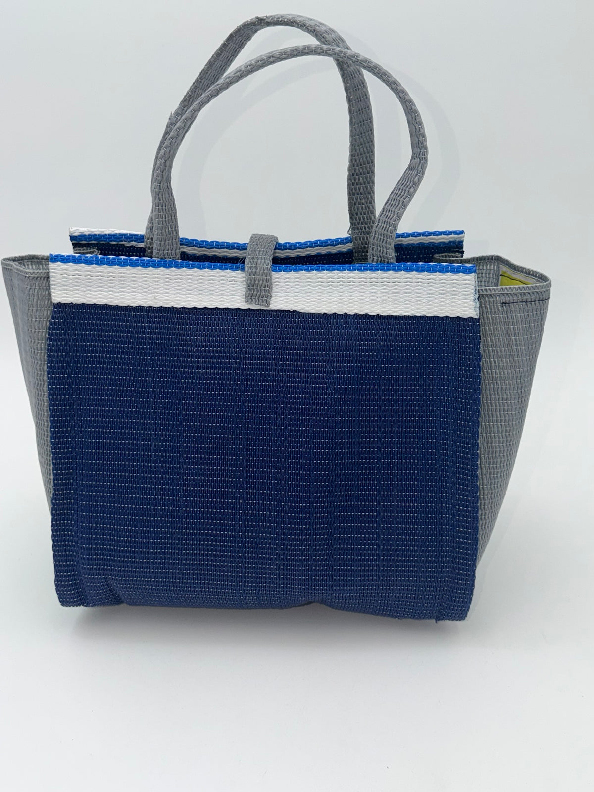 Berry Medium  handwoven tote bag by SCRUBIES in Blue,Gray,White with Solid design and Bow accent pattern