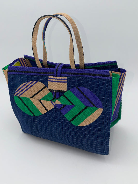Berry Medium  handwoven tote bag by SCRUBIES in Blue,Beige,Green,Purple with Solid design and Bow accent pattern