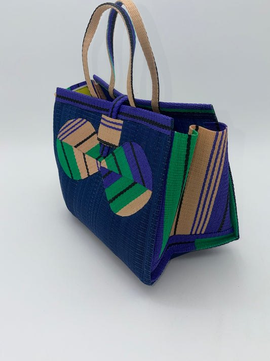 Berry Medium  handwoven tote bag by SCRUBIES in Blue,Beige,Green,Purple with Solid design and Bow accent pattern