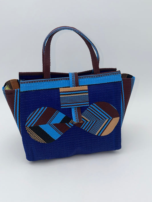 Berry Medium  handwoven tote bag by SCRUBIES in Blue,Beige,Wine,Black with Solid design and Bow accent pattern