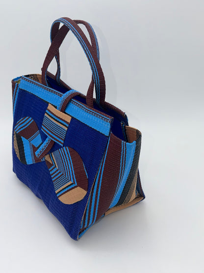 Berry Medium  handwoven tote bag by SCRUBIES in Blue,Beige,Wine,Black with Solid design and Bow accent pattern