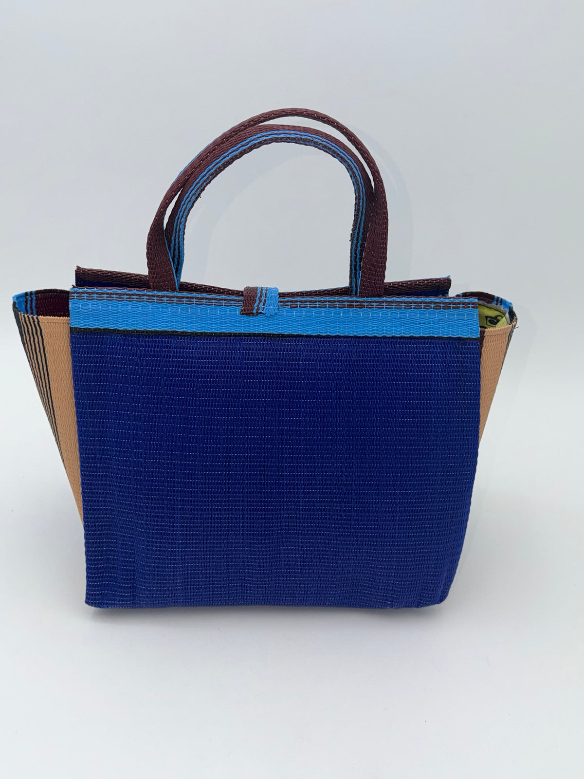 Berry Medium  handwoven tote bag by SCRUBIES in Blue,Beige,Wine,Black with Solid design and Bow accent pattern