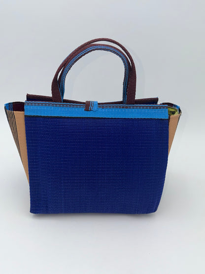 Berry Medium  handwoven tote bag by SCRUBIES in Blue,Beige,Wine,Black with Solid design and Bow accent pattern