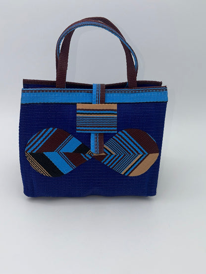 Berry Medium  handwoven tote bag by SCRUBIES in Blue,Beige,Wine,Black with Solid design and Bow accent pattern