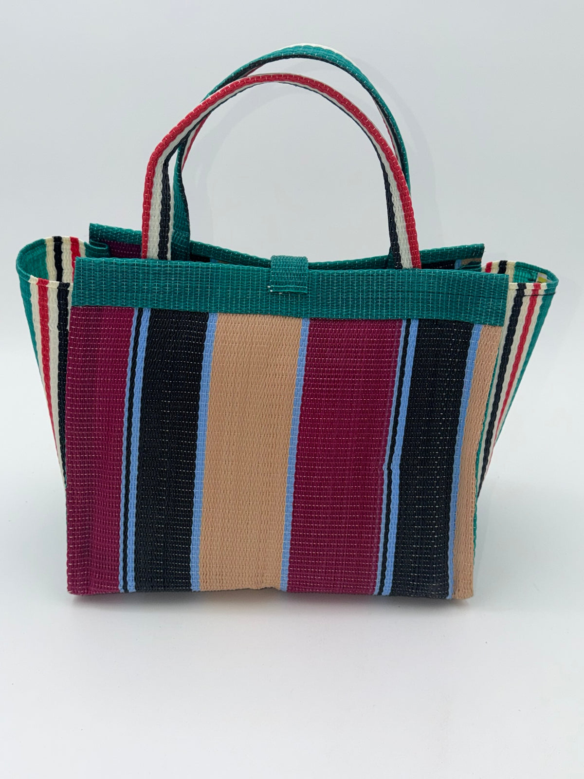 Winery Medium  handwoven tote bag by SCRUBIES in Green,Beige,Black,Wine, with Stripes design and Bow accent pattern