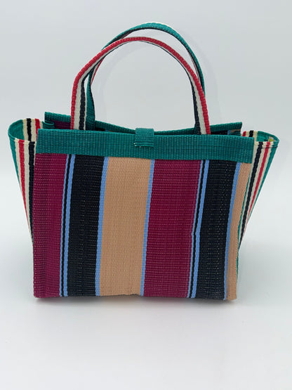 Winery Medium  handwoven tote bag by SCRUBIES in Green,Beige,Black,Wine, with Stripes design and Bow accent pattern