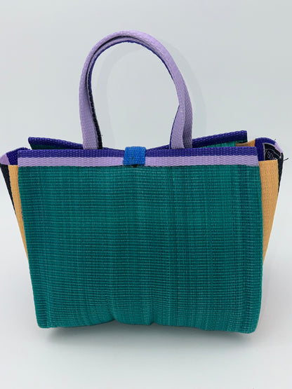 Emerald Medium  handwoven tote bag by SCRUBIES in Green,Purple,Beige with Solid design and Bow accent pattern