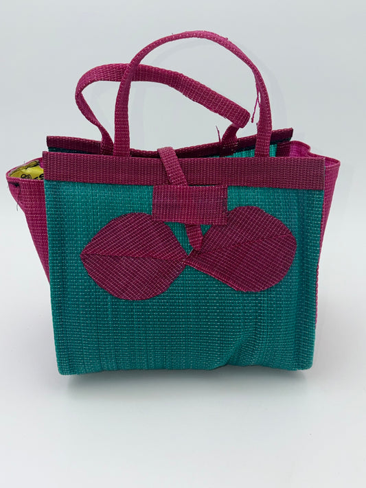 Emerald Medium  handwoven tote bag by SCRUBIES in Green,Wine with Solid design and Bow accent pattern