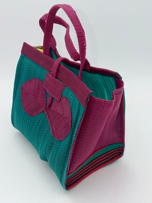 Emerald Medium  handwoven tote bag by SCRUBIES in Green,Wine with Solid design and Bow accent pattern