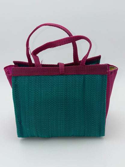 Emerald Medium  handwoven tote bag by SCRUBIES in Green,Wine with Solid design and Bow accent pattern
