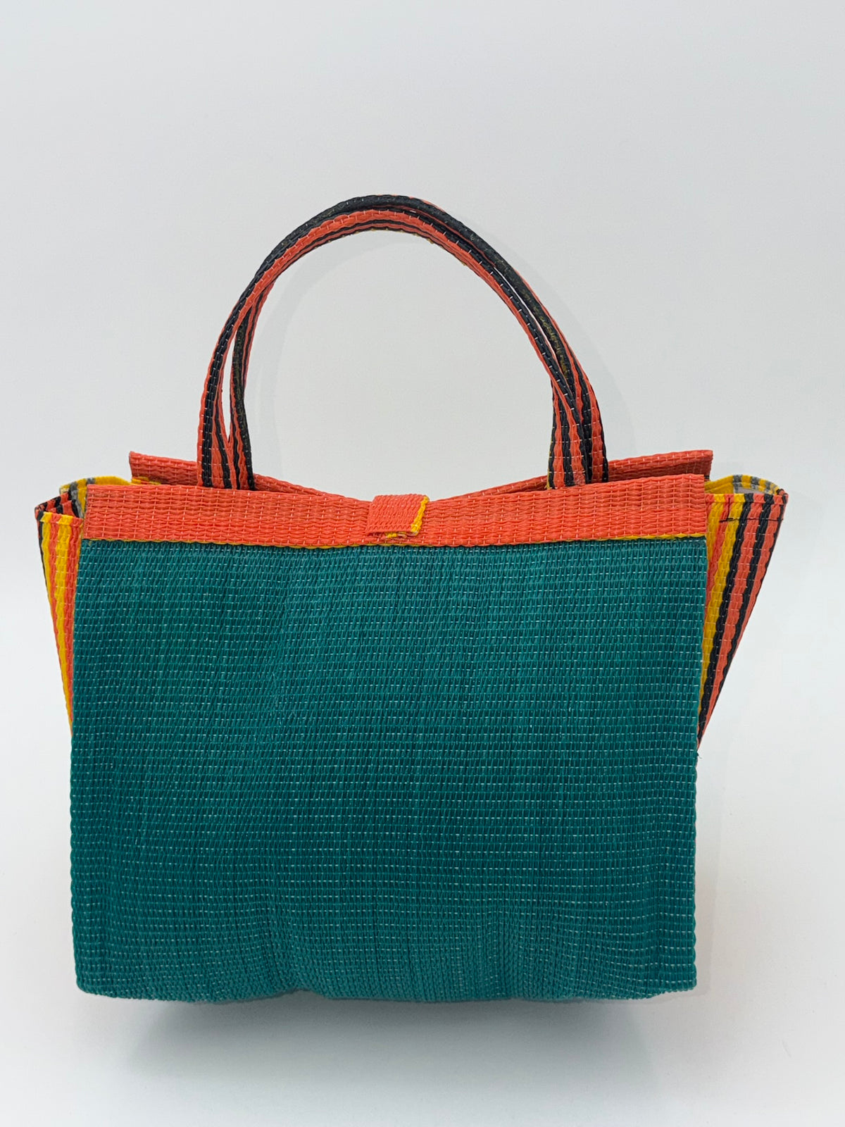 Emerald Medium  handwoven tote bag by SCRUBIES in Green,Orange,Yellow with Solid design and Leaf accent pattern