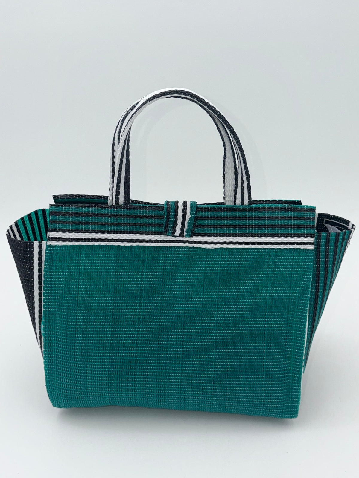 Emerald Medium  handwoven tote bag by SCRUBIES in Green,White,Black with Solid design and Leaf accent pattern