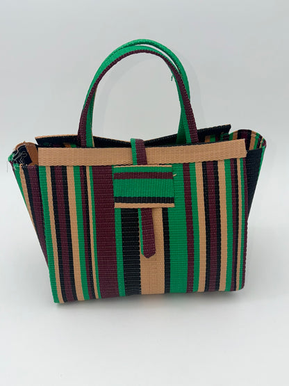Brownie Medium  handwoven tote bag by SCRUBIES in Beige,Wine,Green,Black, with Stripes design and 0 accent pattern