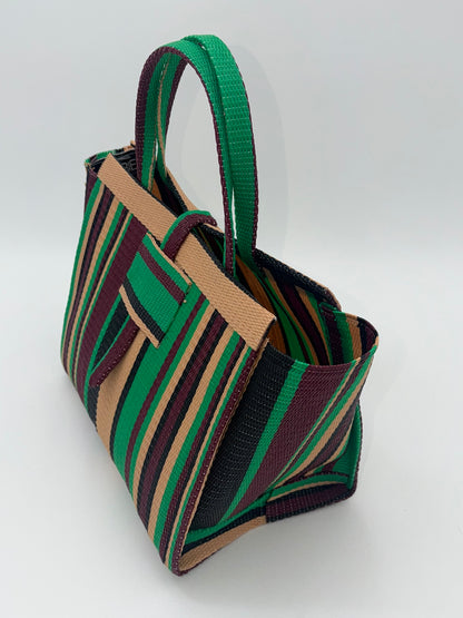 Brownie Medium  handwoven tote bag by SCRUBIES in Beige,Wine,Green,Black, with Stripes design and 0 accent pattern
