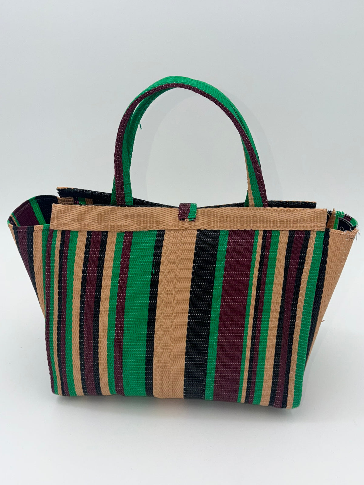Brownie Medium  handwoven tote bag by SCRUBIES in Beige,Wine,Green,Black, with Stripes design and 0 accent pattern
