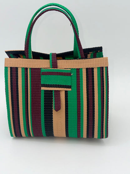 Brownie Medium  handwoven tote bag by SCRUBIES in Beige,Wine,Green,Black, with Stripes design and 0 accent pattern