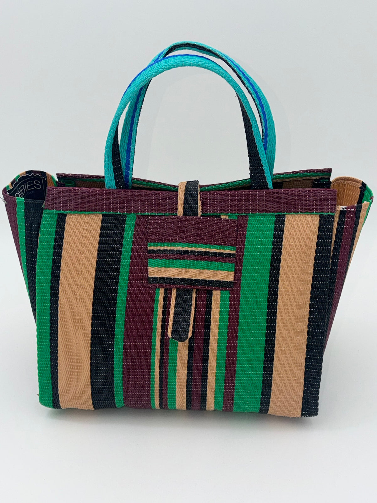 Brownie Medium  handwoven tote bag by SCRUBIES in Beige,Wine,Green,Black, with Stripes design and 0 accent pattern
